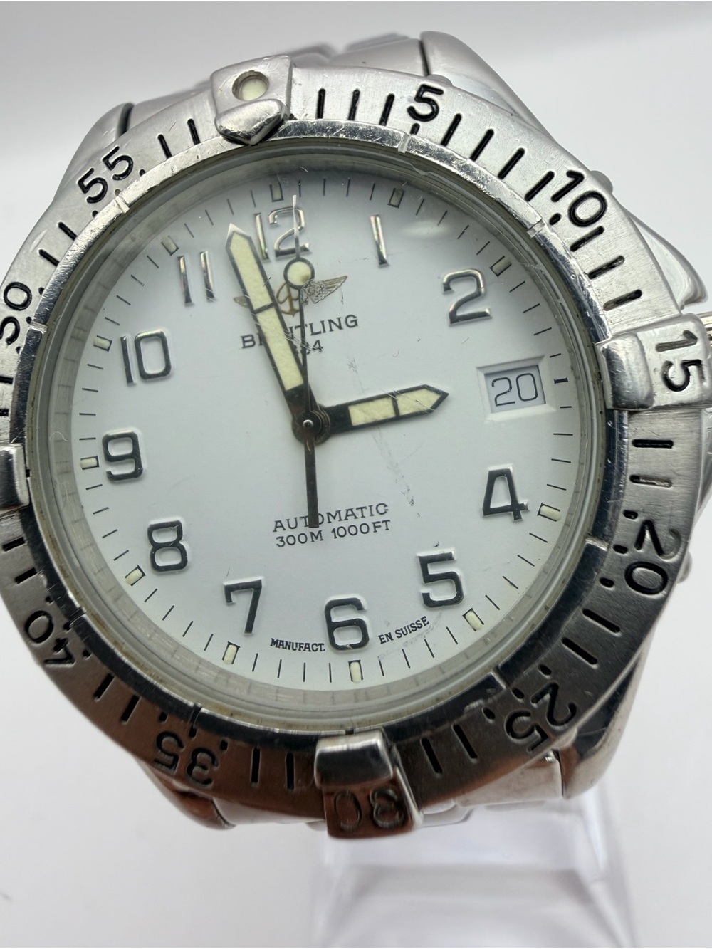 Breitling Silver and White Automatic Dive Watch
